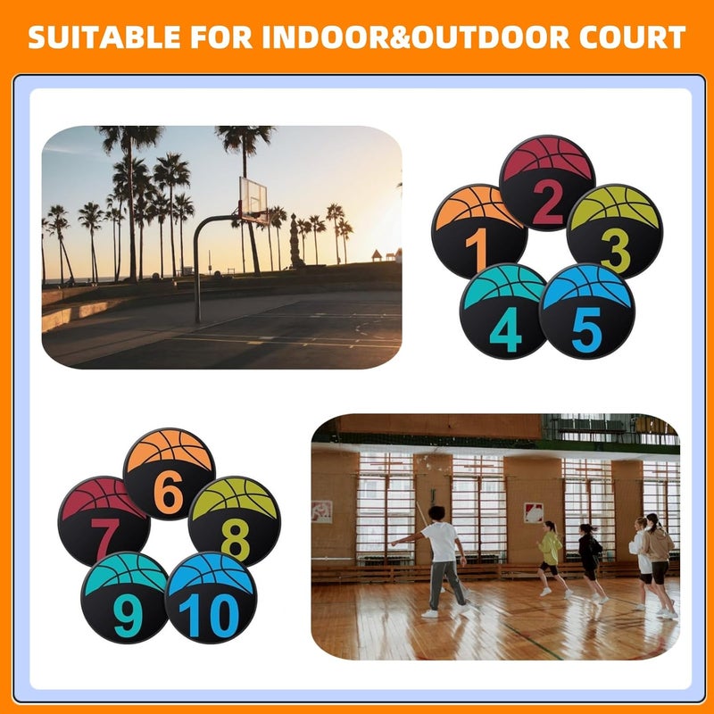MUSKULO MONSTRO Basketball Training Discs with Numbers, 9" Colorful Anti-Slip Rubber Markers for Agility Drills, 5/10-Pack Waterproof Floor Spots with Carry Bag for Indoor/Outdoor Coaching & Training - Image 5